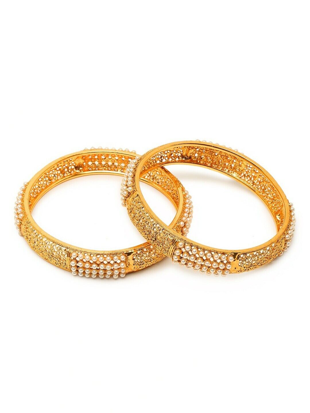 Set Of 2 Gold-Plated Beaded Bangles Bollywood Wedding Bridal Jewelry Bangles
