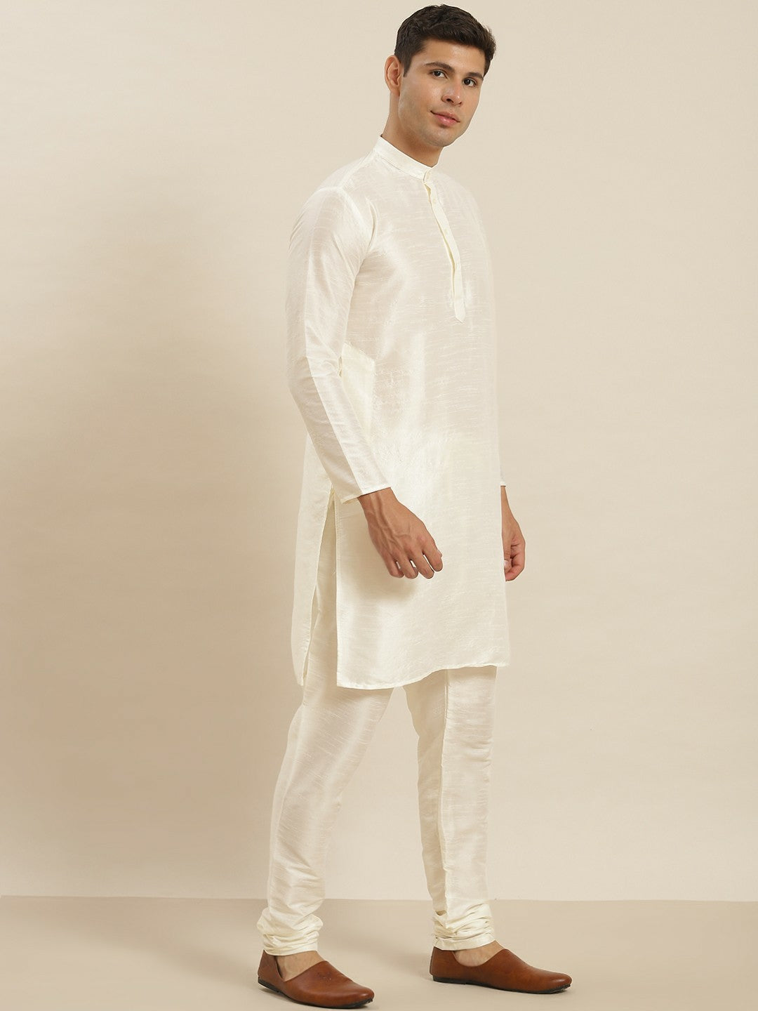 Men’s Classic White Kurta Set with Churidar & Nehru Jacket – Timeless Ethnic Ensemble