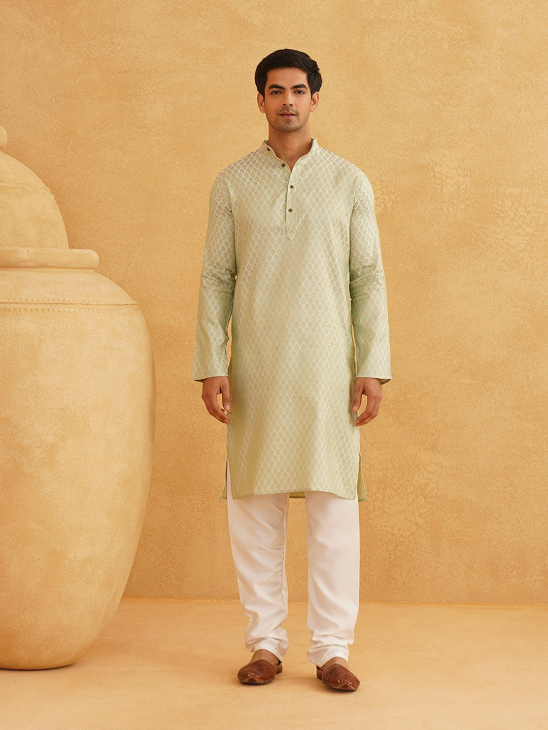Men’s Woven Design Kurta Set with Churidar & Nehru Jacket – Contemporary Ethnic Ensemble