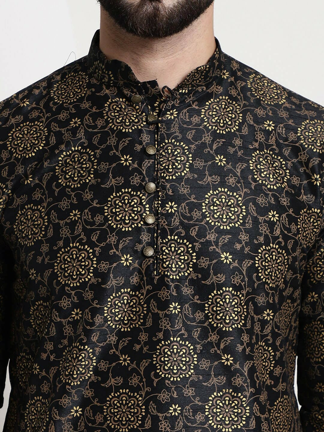 Men’s Floral Printed Kurta Set with Churidar & Nehru Jacket – Elegant Ethnic Ensemble