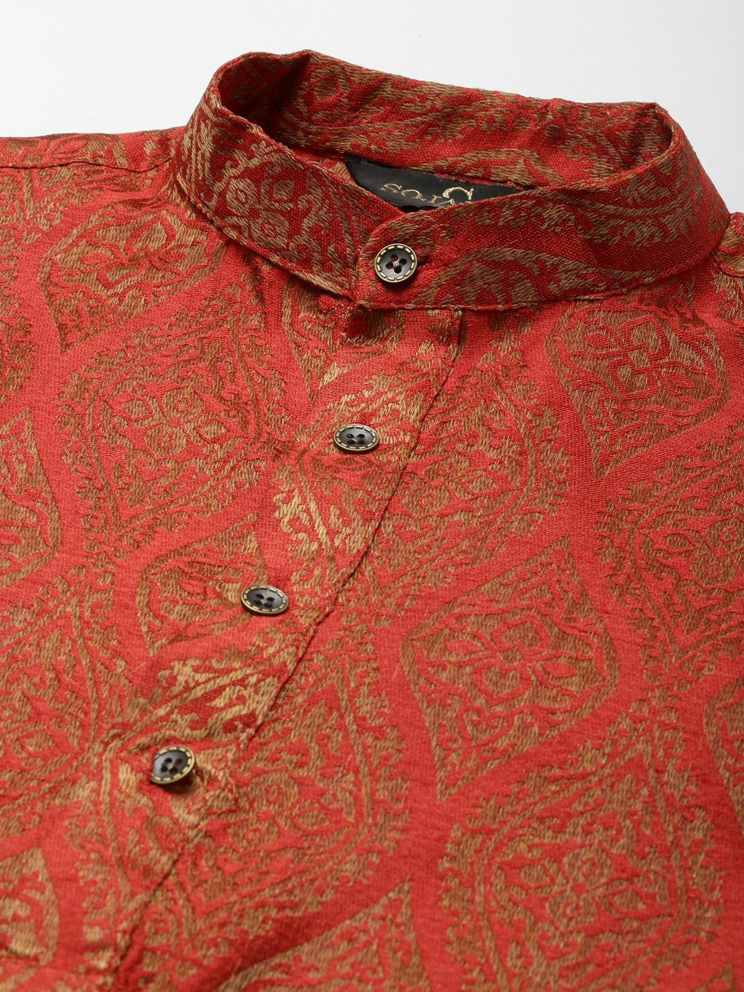 Men’s Red Ethnic Motifs Kurta Set with Pyjamas – Traditional Elegance