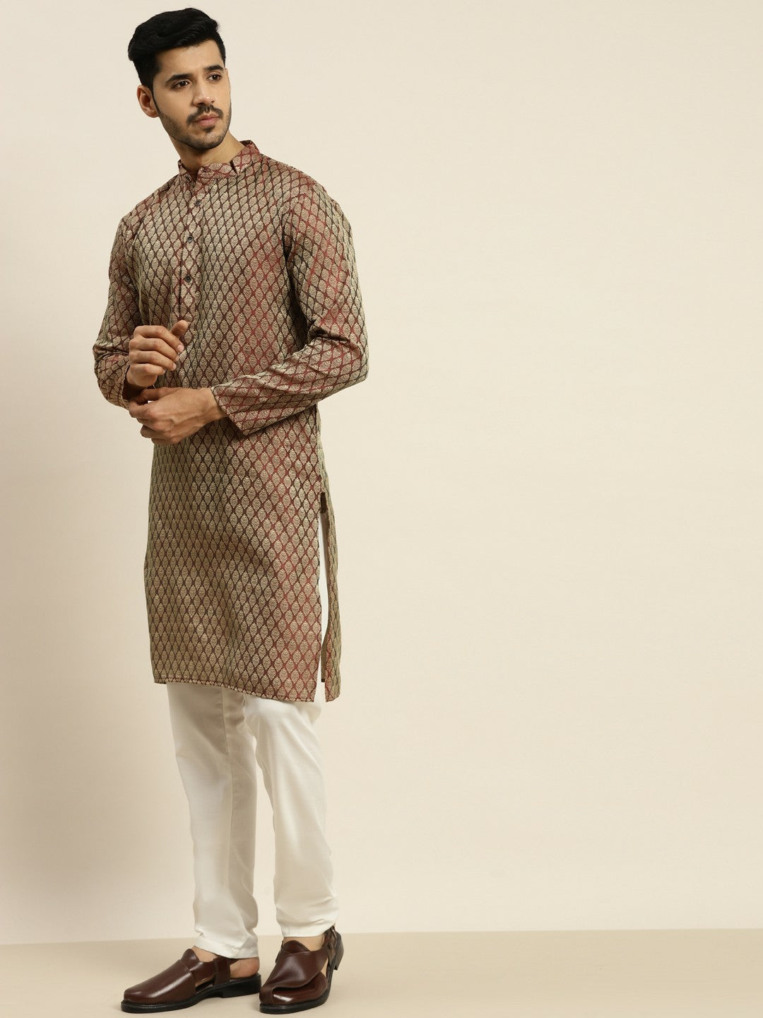 Men's Maroon Silk Blend Kurta Set with Pyjamas & Nehru Jacket – Traditional Elegance for Festive Occasions | Indiaista