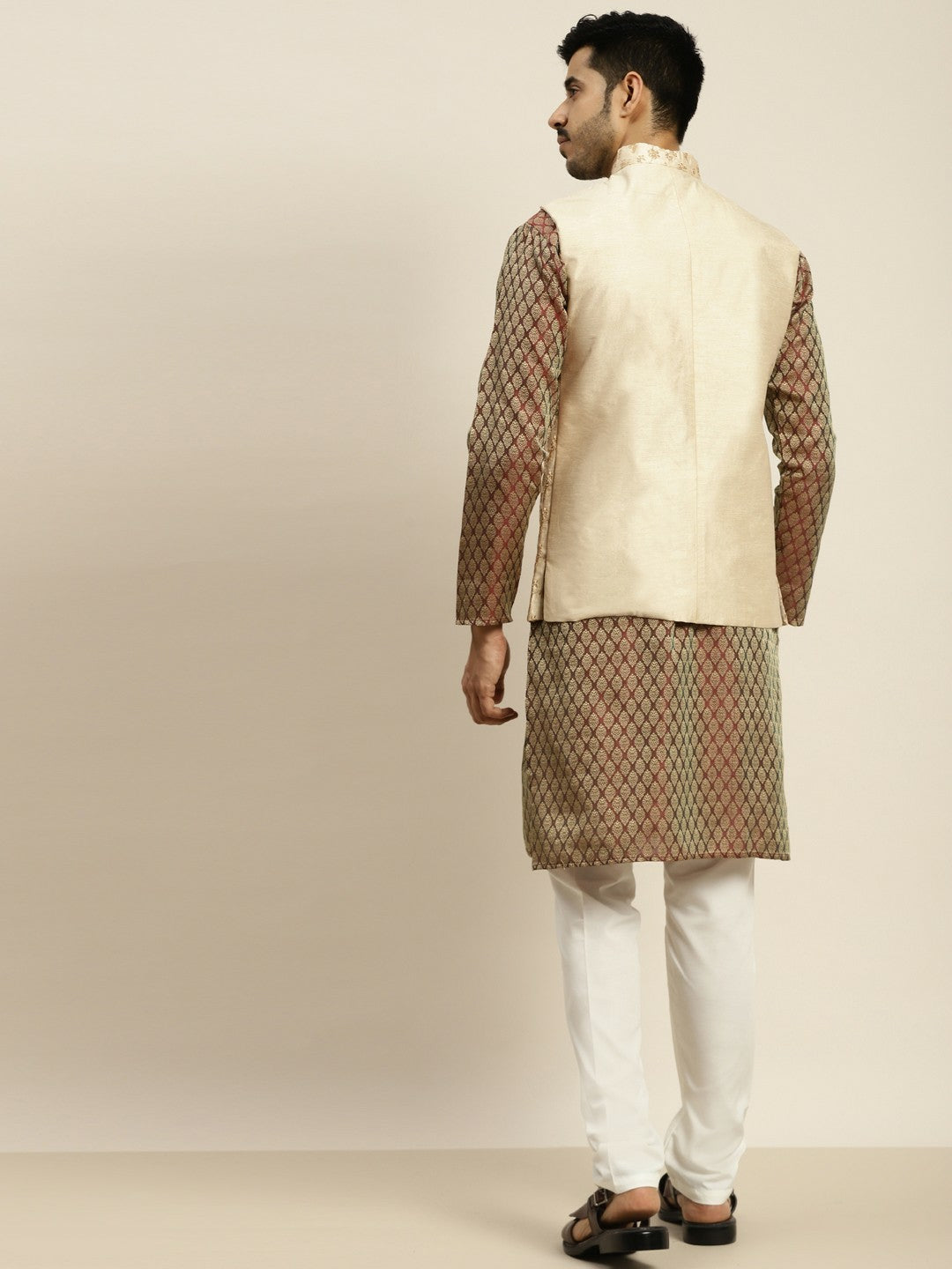 Men's Maroon Silk Blend Kurta Set with Pyjamas & Nehru Jacket – Traditional Elegance for Festive Occasions | Indiaista
