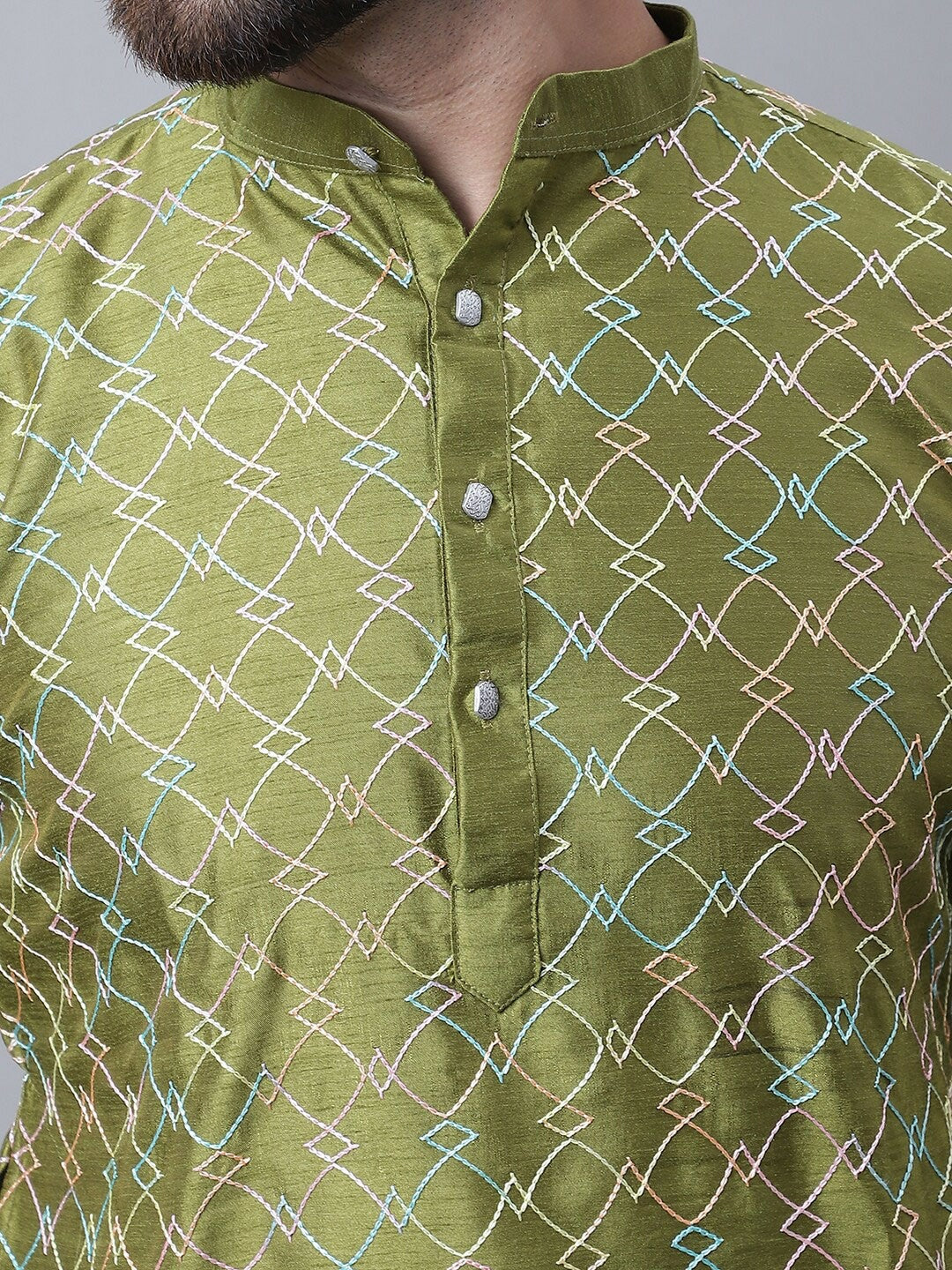Men’s Embroidered Thread Work Kurta Set with Pyjamas & Nehru Jacket – Refined Traditional Ensemble
