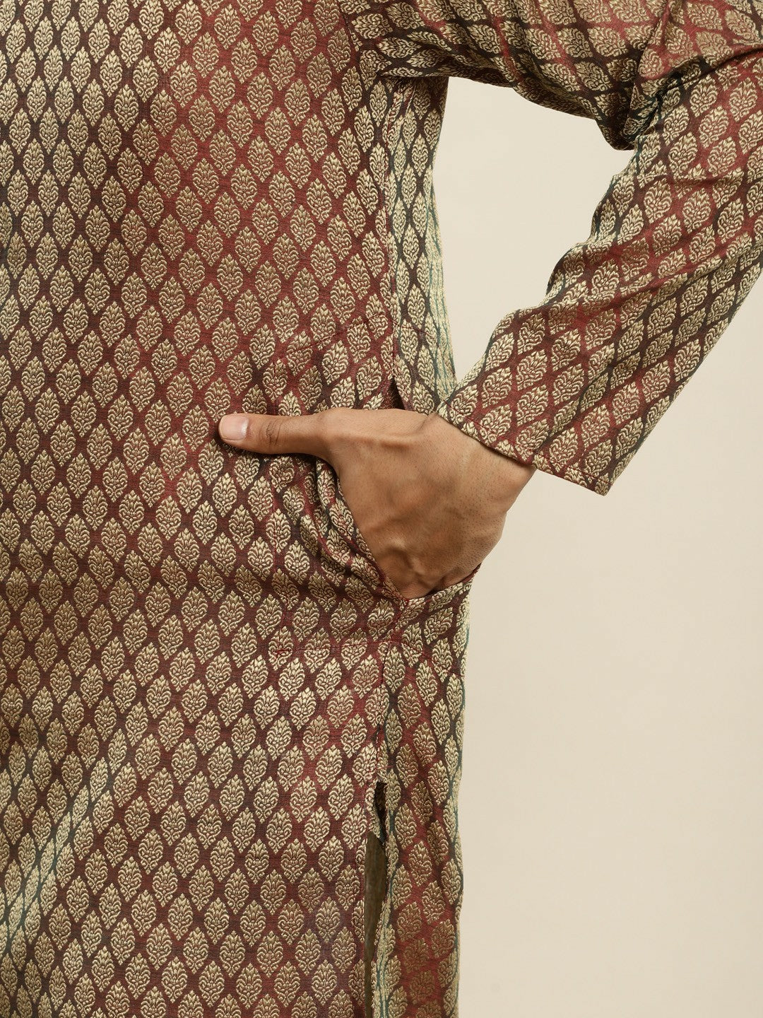Men's Maroon Silk Blend Kurta Set with Pyjamas & Nehru Jacket – Traditional Elegance for Festive Occasions | Indiaista