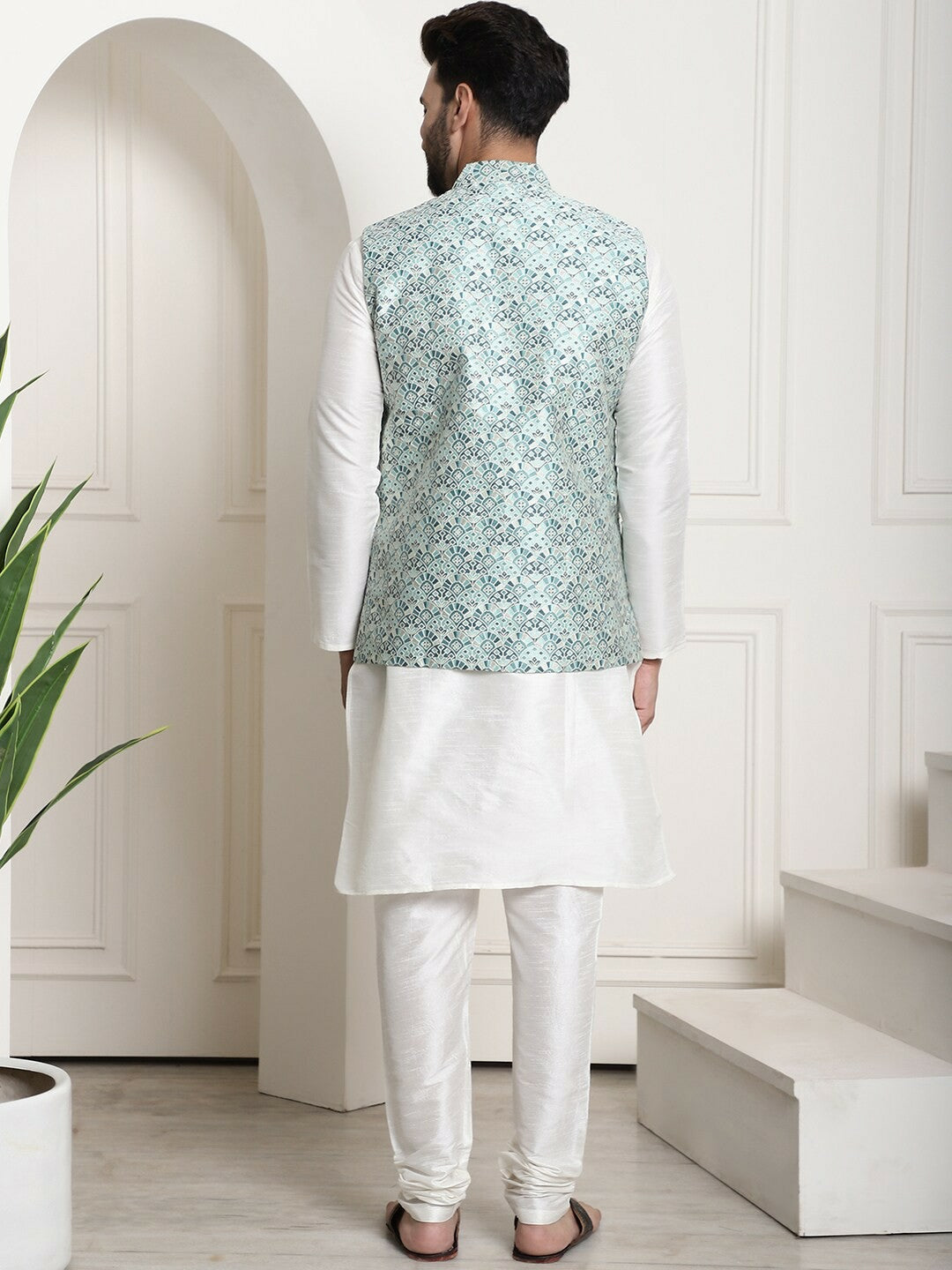 Men’s Traditional Printed Kurta Set with Nehru Jacket & Pyjamas – Festive Wear
