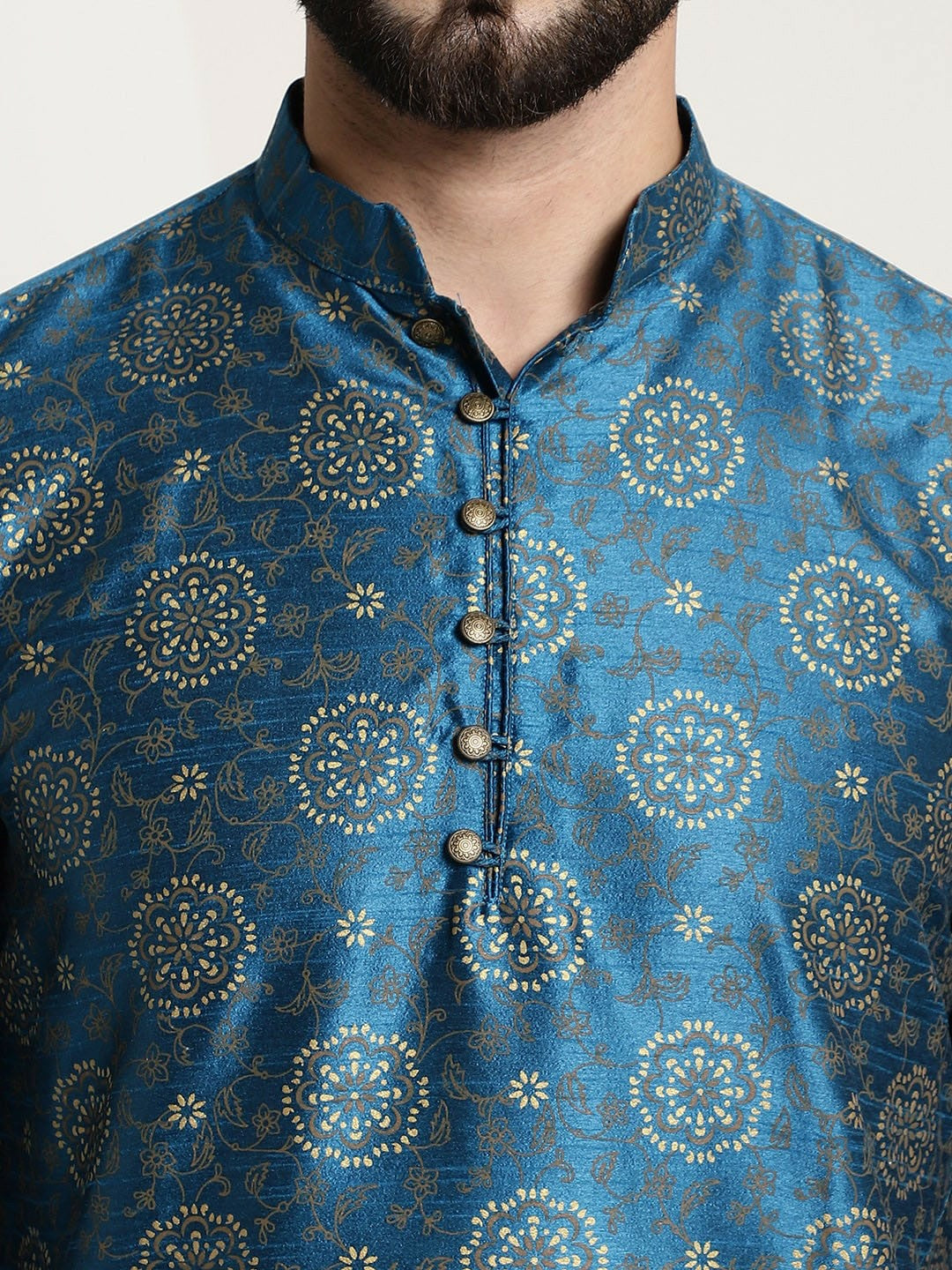 Men’s Floral Printed Straight Kurta Set with Churidar – Traditional Elegance
