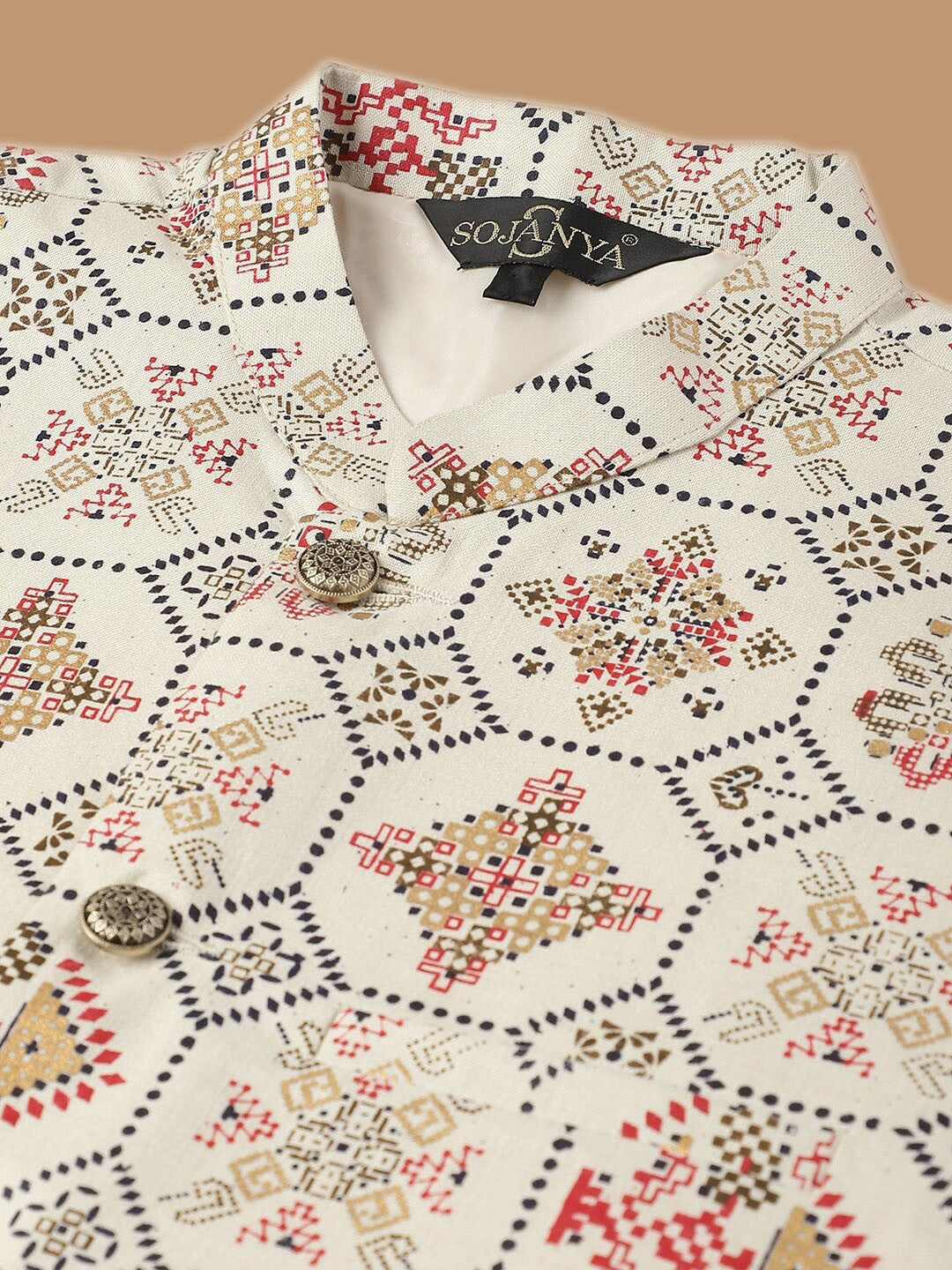 Men’s Ethnic Motifs Printed Regular Kurta Set with Pyjamas & Nehru Jacket – Traditional Elegance