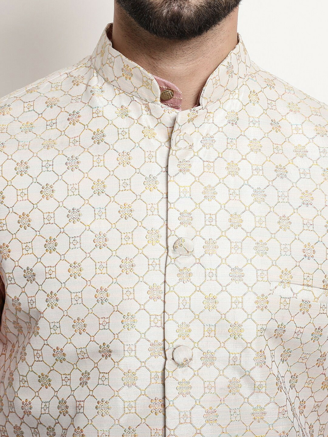 Men’s Striped Regular Kurta Set with Churidar & Nehru Jacket – Traditional Elegance