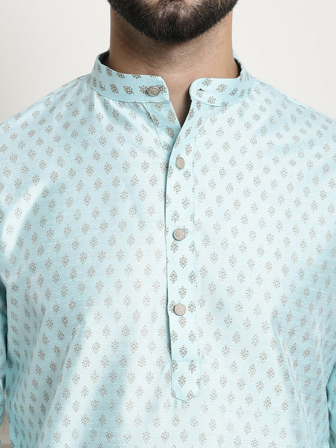 Men’s Blue Embellished Kurta Set with Churidar & Nehru Jacket – Traditional Charm