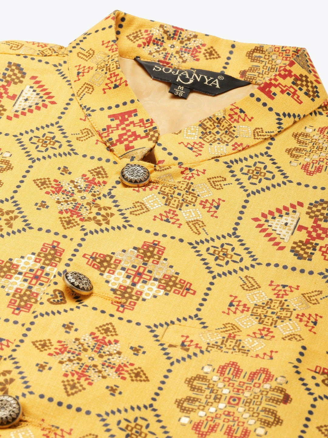 Men’s Mustard Yellow Kurta Set with Churidar & Nehru Jacket – Regal Festive Attire