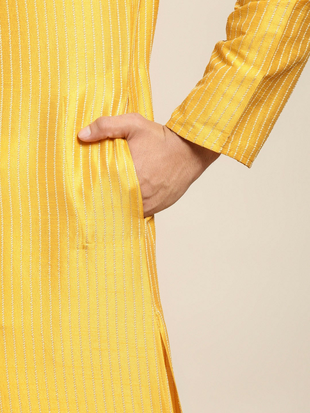 Men’s Mustard Yellow Kurta Set with Churidar & Nehru Jacket – Regal Festive Attire