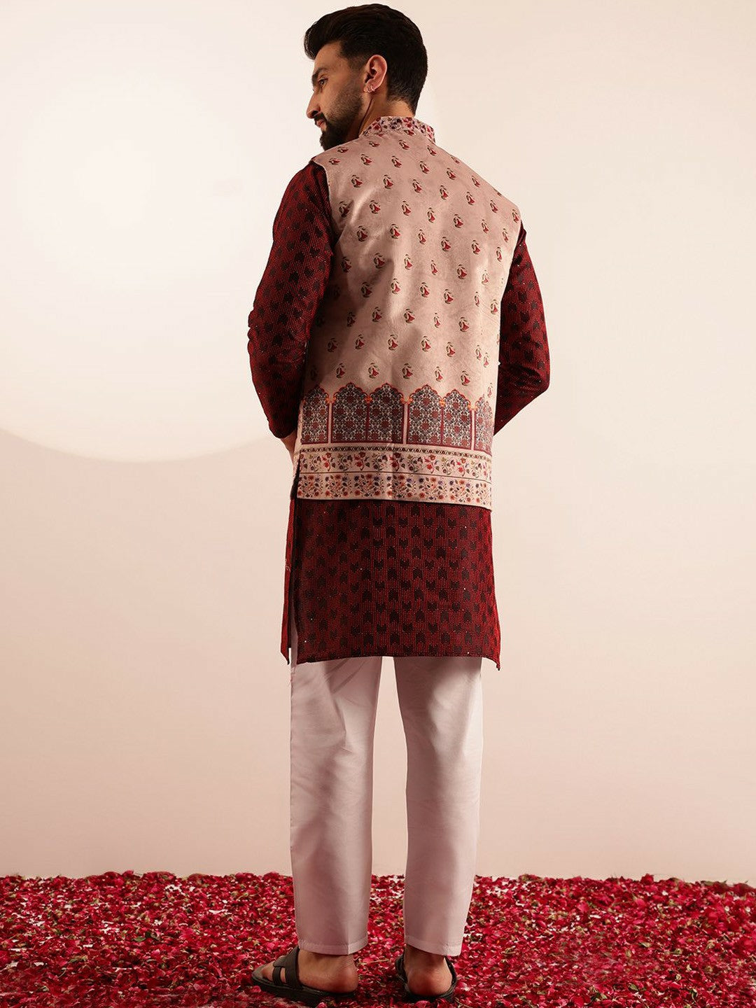 Men’s Printed Kurta Set with Pyjamas & Nehru Jacket – Modern Ethnic Ensemble