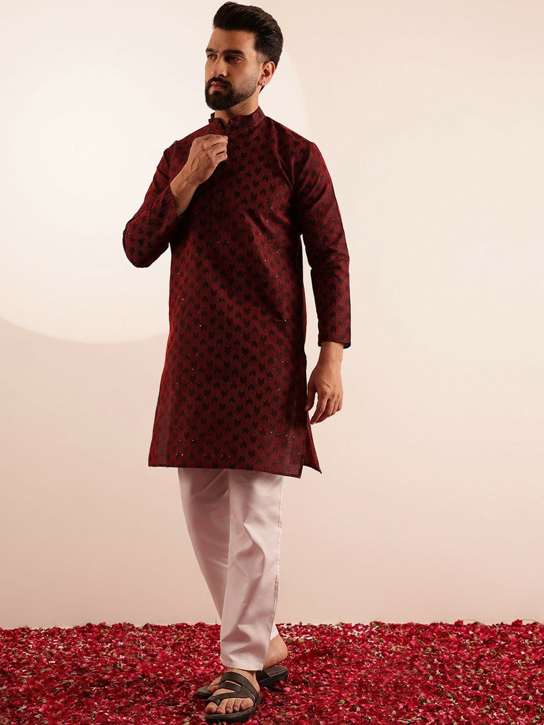Men’s Printed Kurta Set with Pyjamas & Nehru Jacket – Modern Ethnic Ensemble