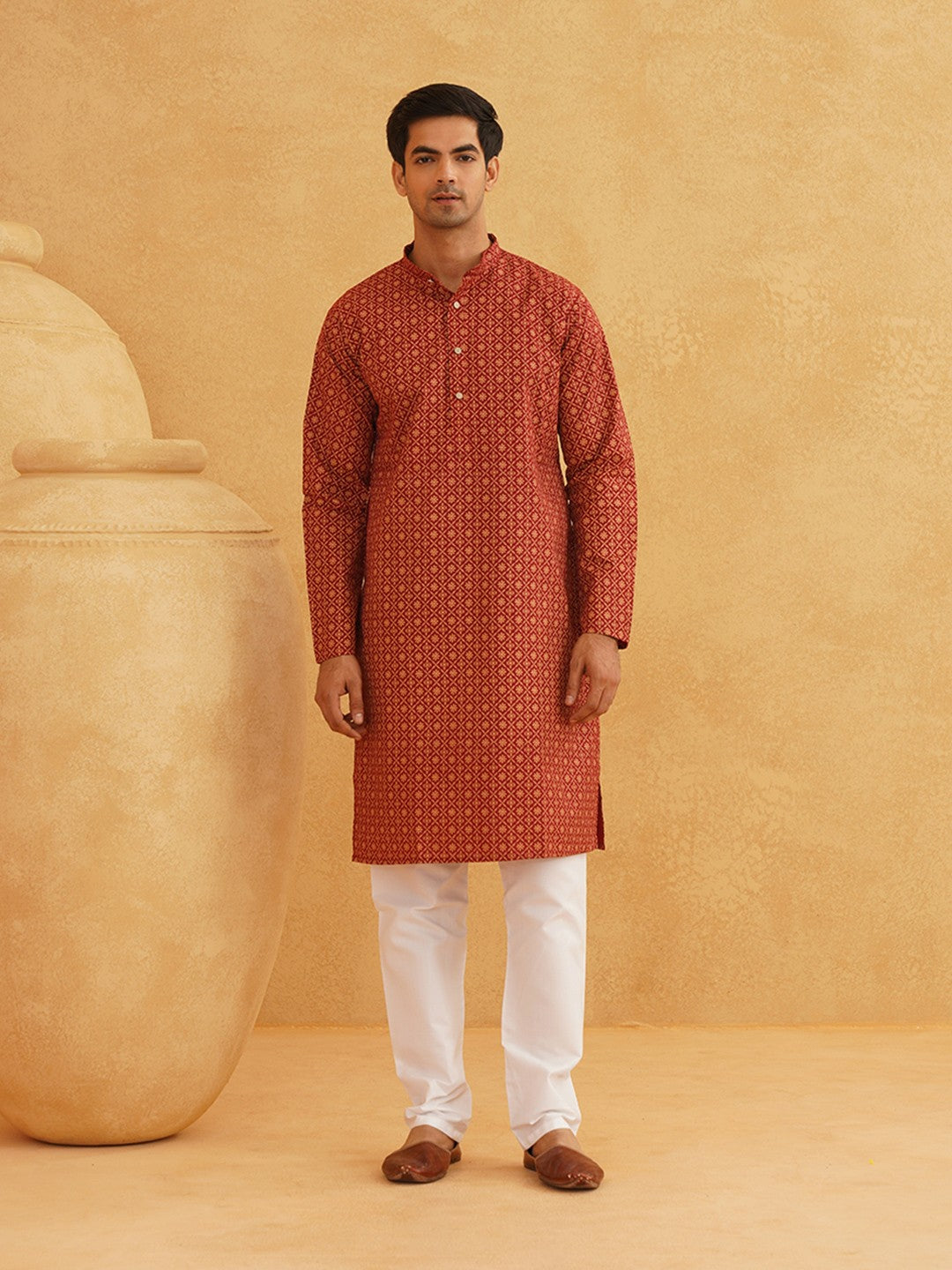 Men’s Floral Printed Kurta Set with Pyjamas & Nehru Jacket – Elegant Ethnic Attire