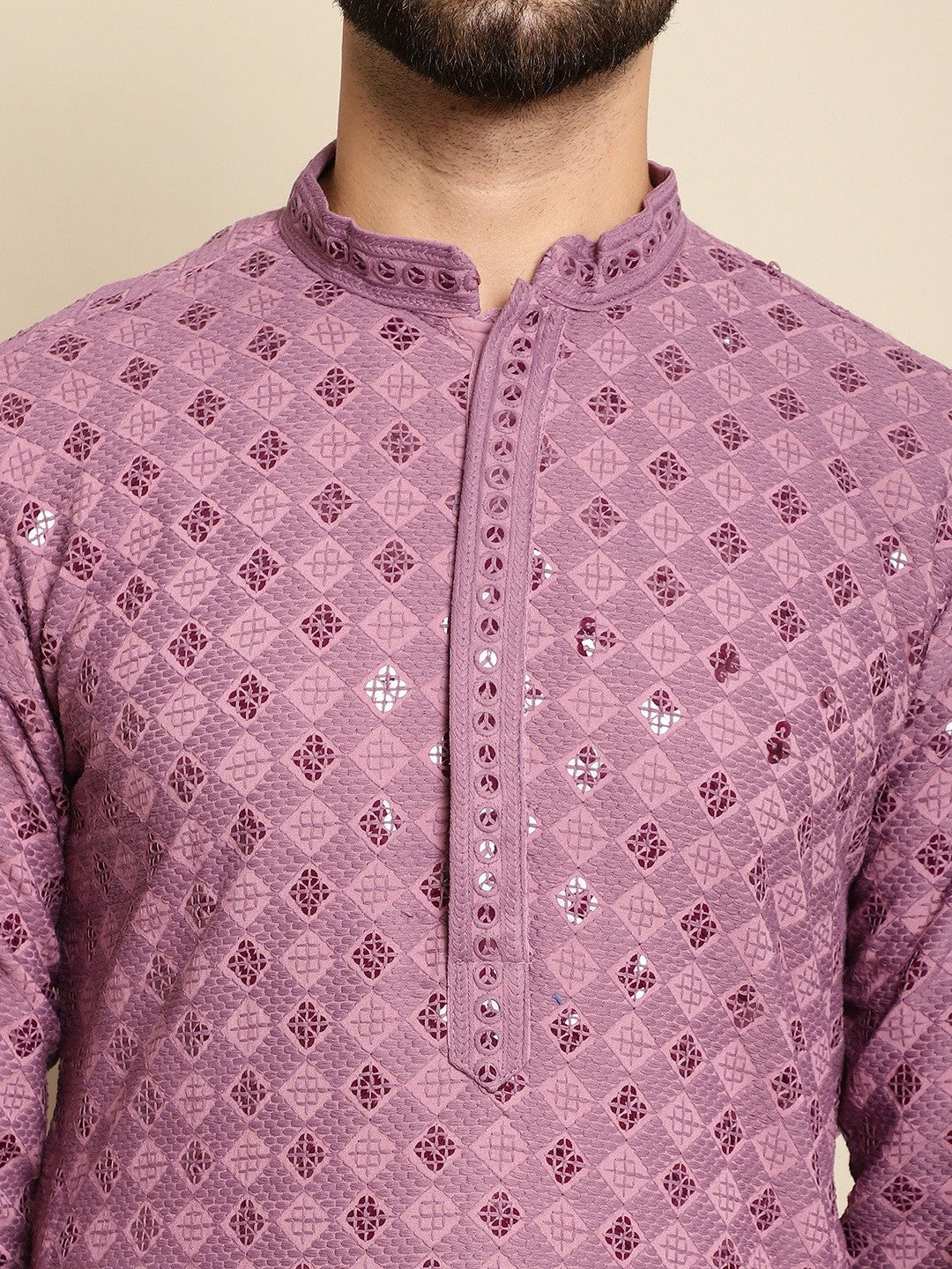 Men’s Purple Embroidered Kurta with Churidar – Timeless Tradition Meets Modern Craft