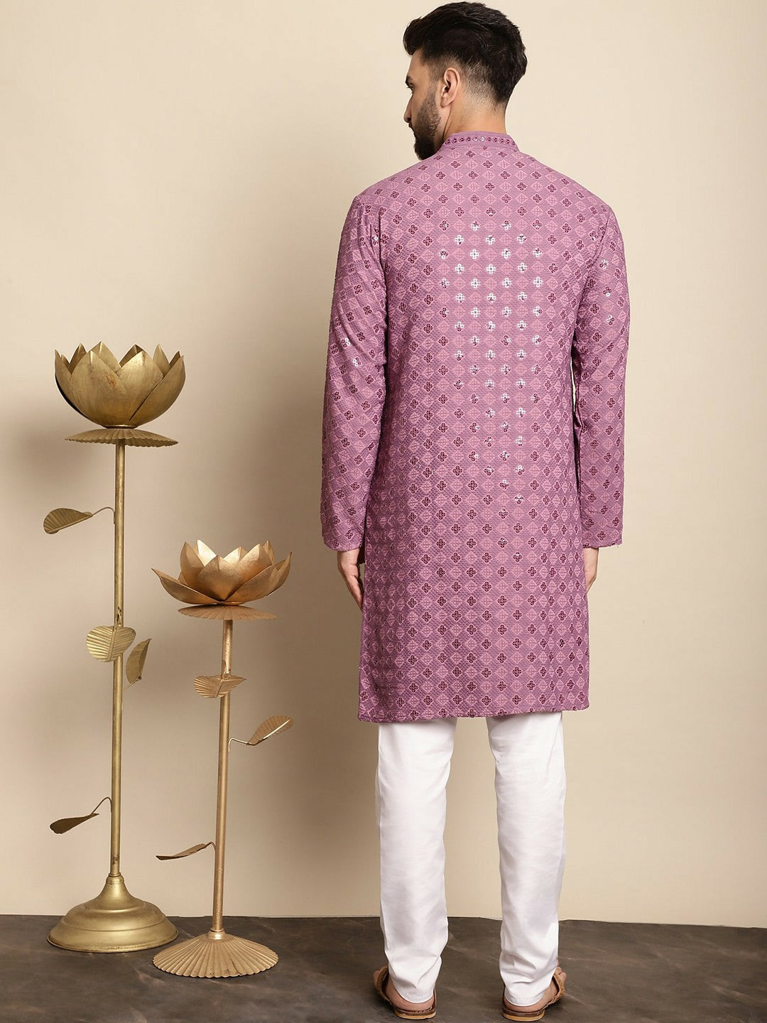 Men’s Purple Embroidered Kurta with Churidar – Timeless Tradition Meets Modern Craft