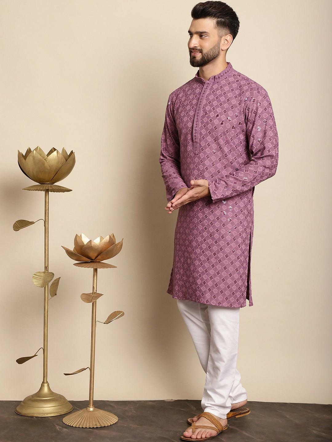 Men’s Purple Embroidered Kurta with Churidar – Timeless Tradition Meets Modern Craft
