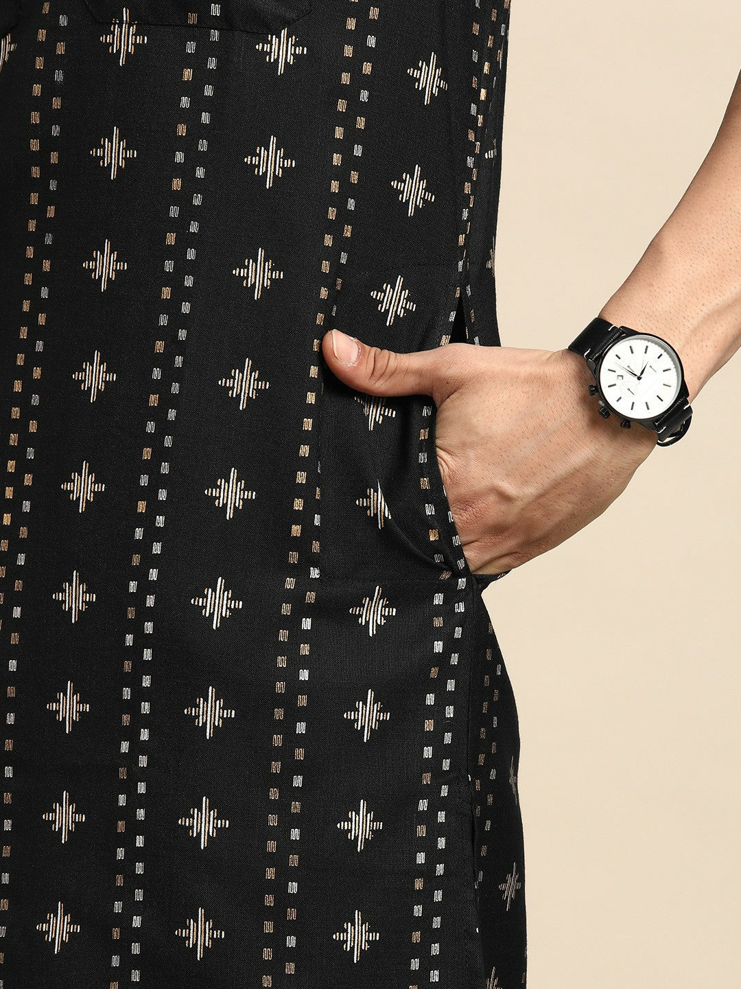 Men’s Black Printed Kurta with Dhoti Pants – Bold, Contemporary Ethnic Charm
