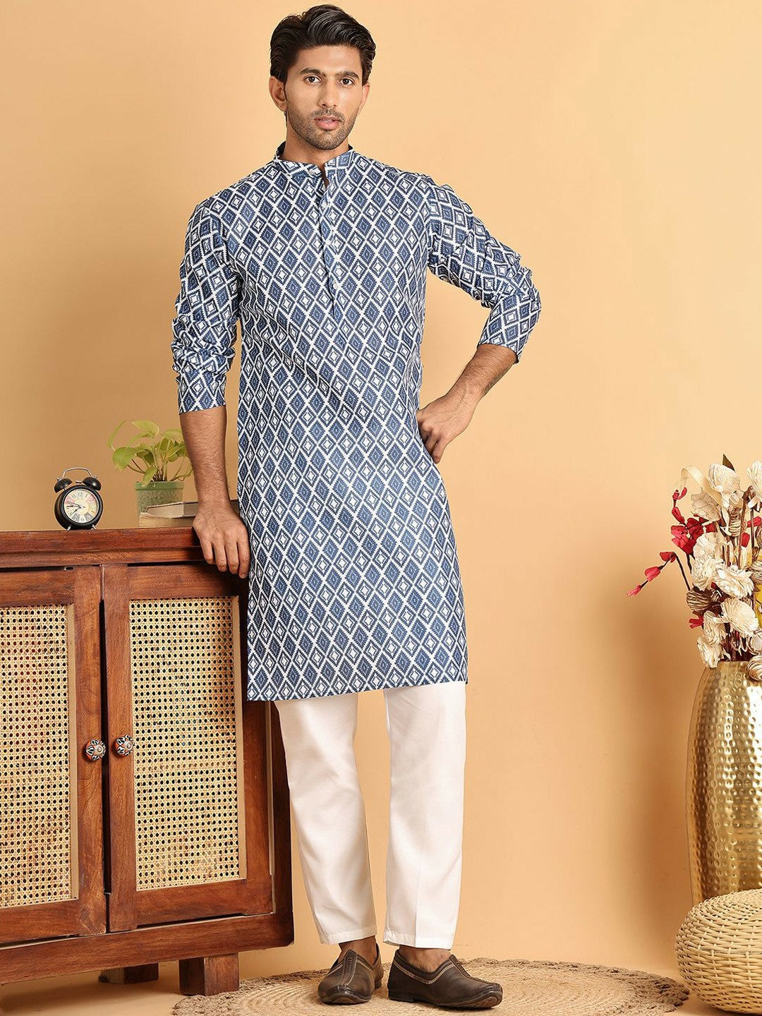 Kurta Set for Men – Blue Geometry-Inspired Elegance