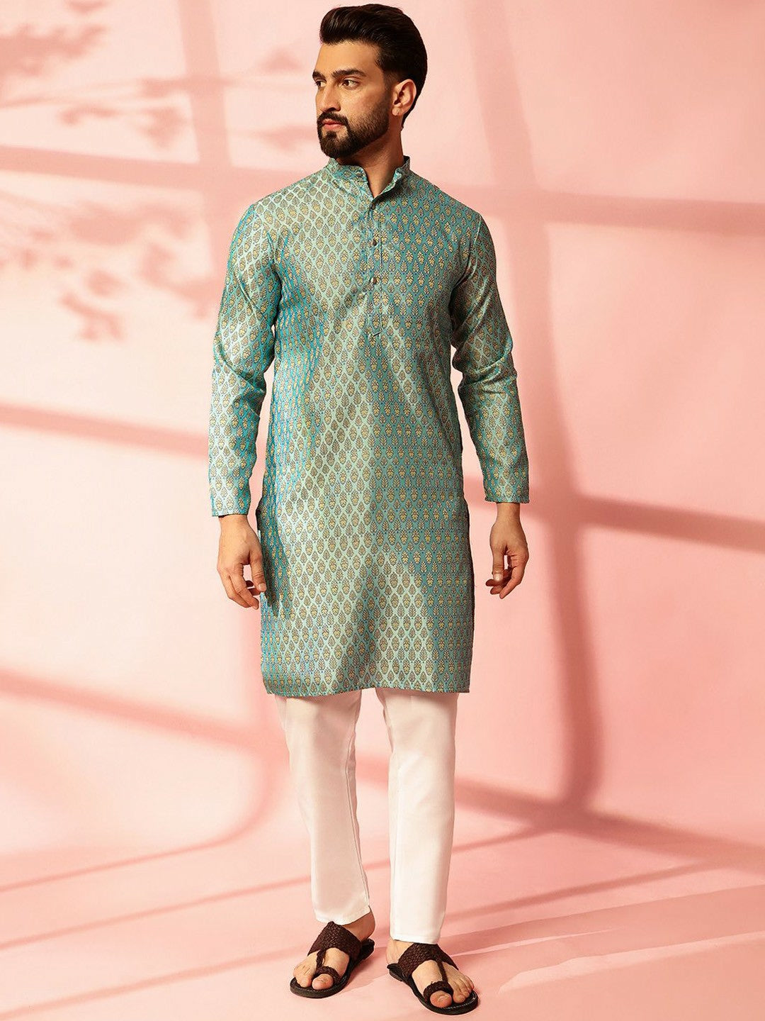 Men’s Blue Woven Kurta with Pyjamas – Understated Elegance, Timeless Style