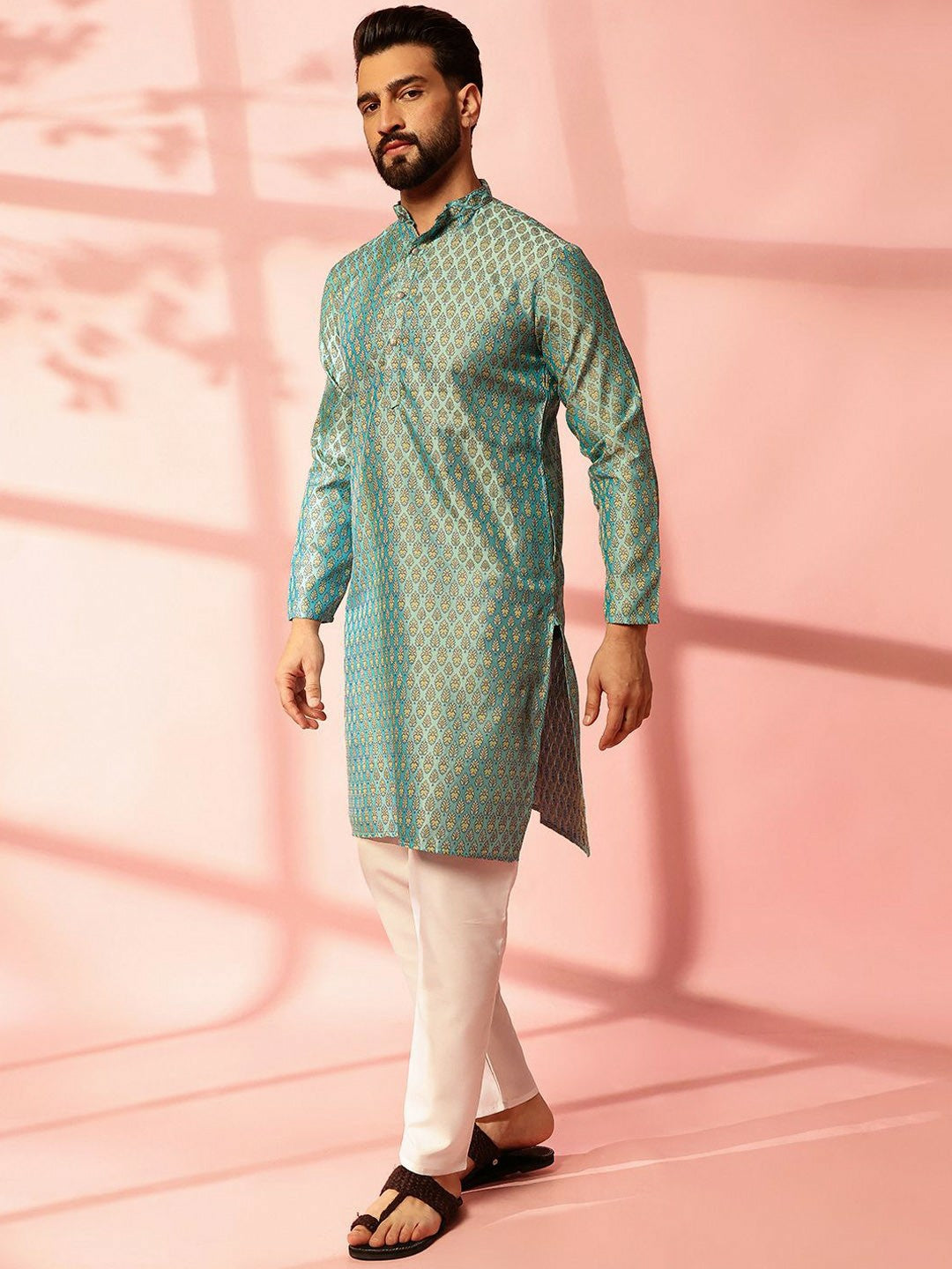 Men’s Blue Woven Kurta with Pyjamas – Understated Elegance, Timeless Style