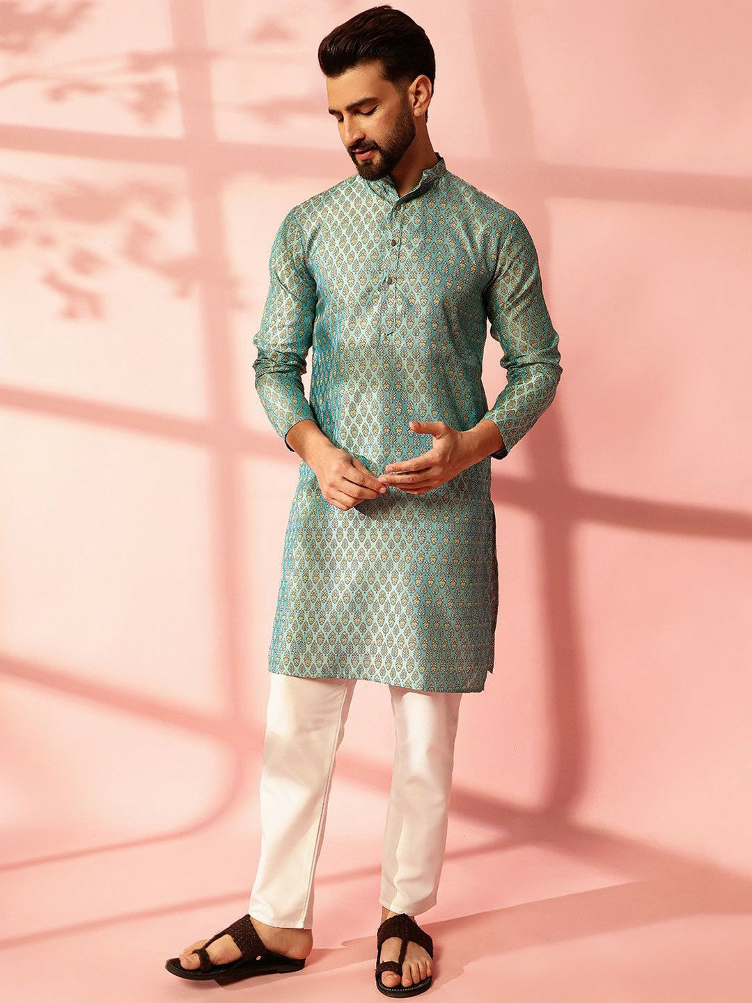 Men’s Blue Woven Kurta with Pyjamas – Understated Elegance, Timeless Style