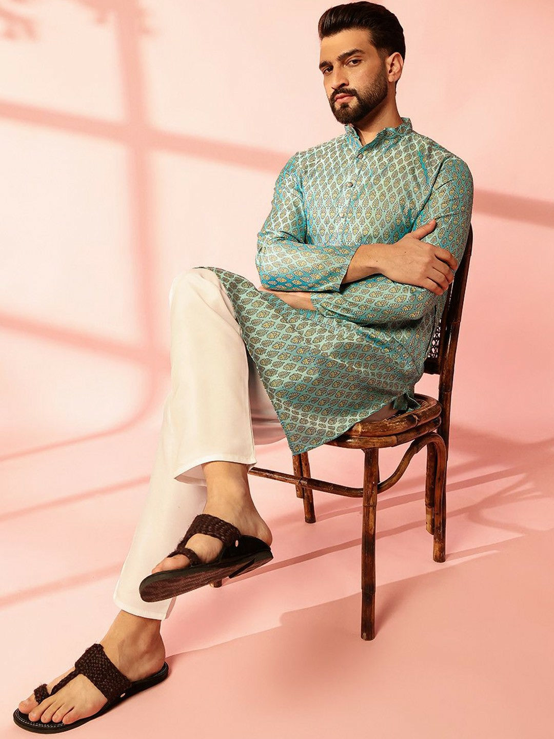 Men’s Blue Woven Kurta with Pyjamas – Understated Elegance, Timeless Style