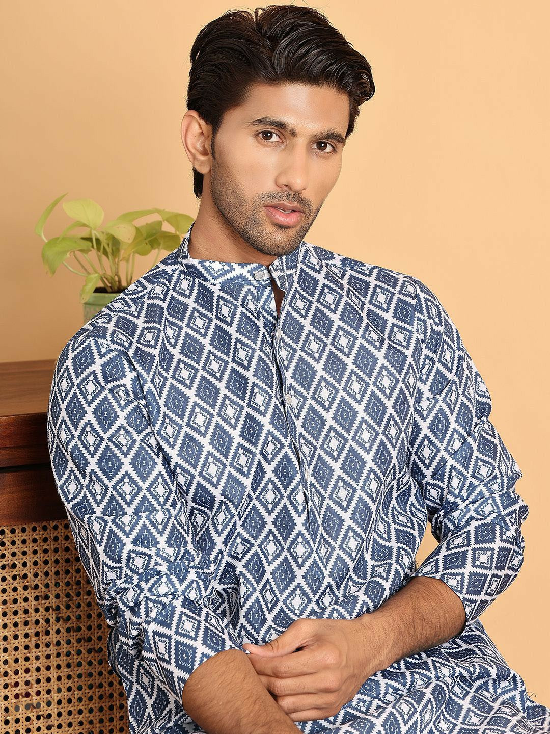 Kurta Set for Men – Blue Geometry-Inspired Elegance