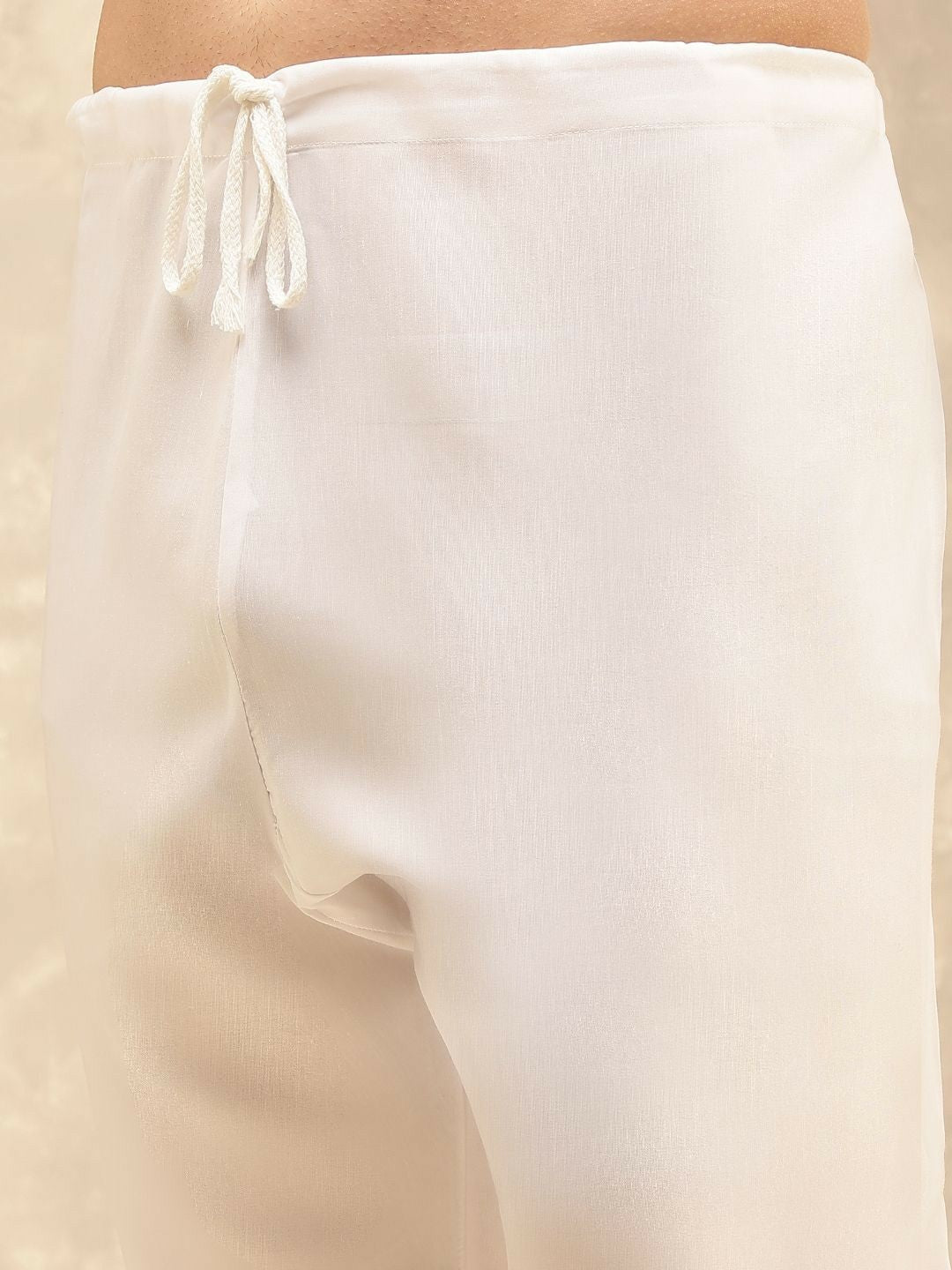 Men’s Peach Floral Embroidered Kurta with White Pyjamas – Soft Elegance for Festive Days
