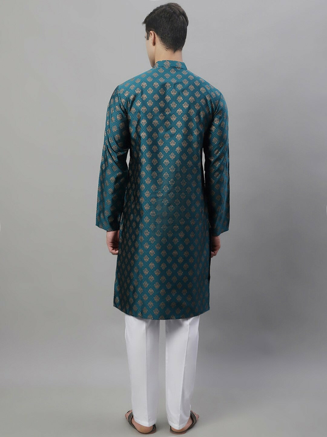 Men’s Teal Blue & Gold Woven Kurta Set – Rich Heritage, Modern Elegance