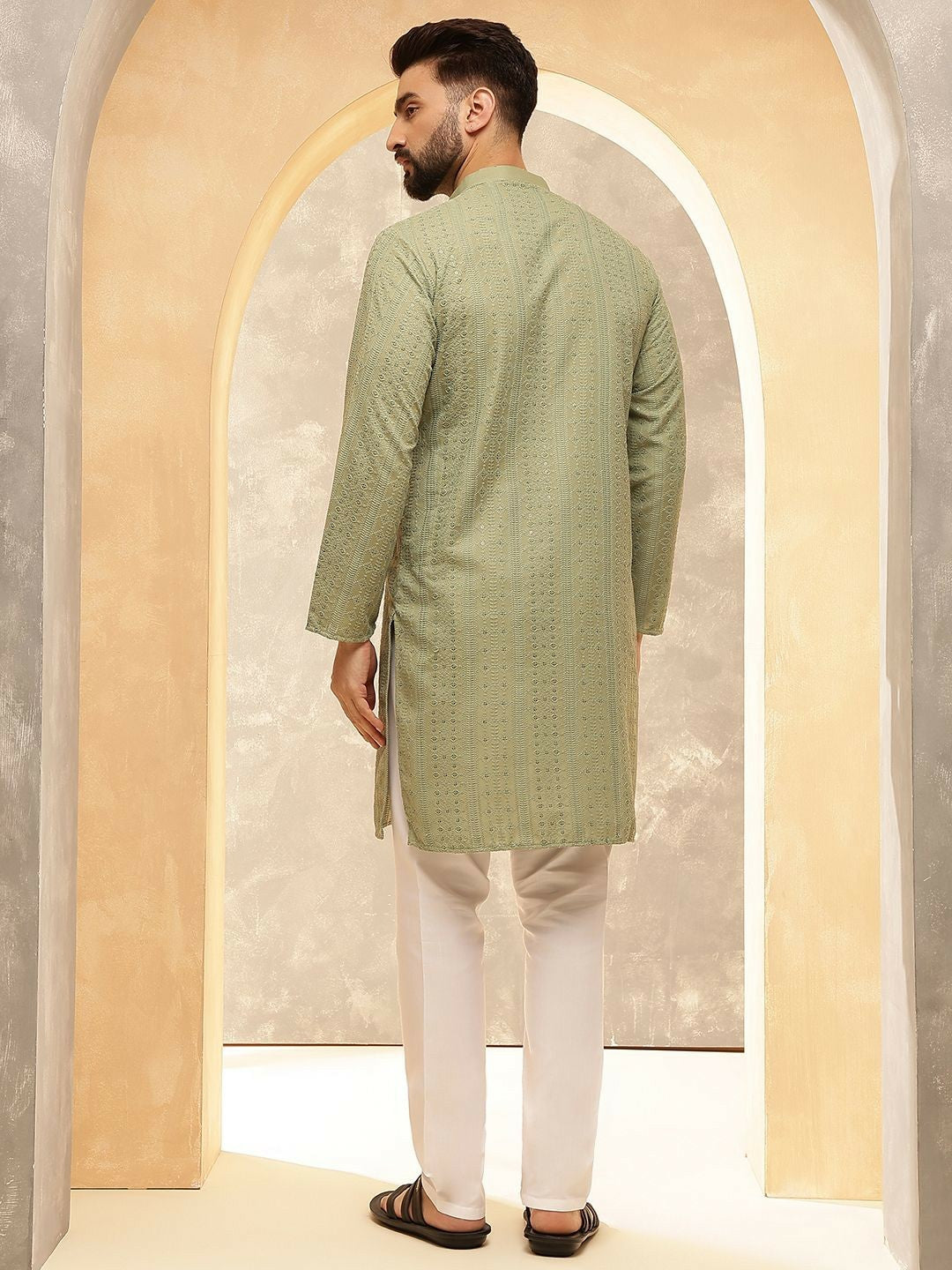 Men’s Green Embroidered Kurta Set with Pyjamas