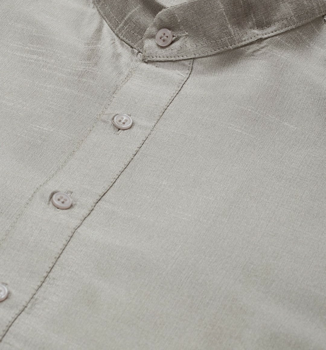 Men’s Silver-Toned Band Collar Kurta – Solid, Knee-Length, Regular Silk | Indiaista