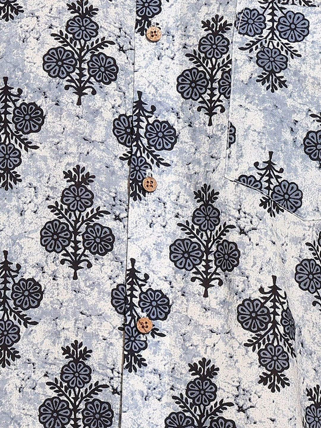 Men's Slim Fit Grey Cotton Shirt with Floral Print