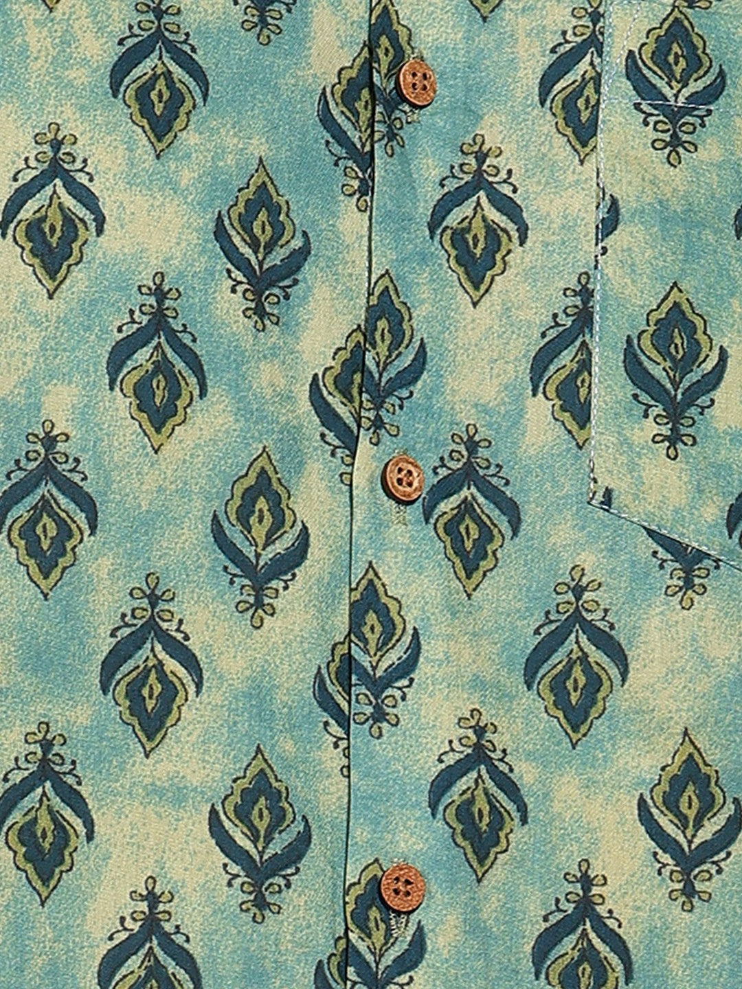 Men's Slim Fit Green Cotton Shirt with Subtle Floral Motif