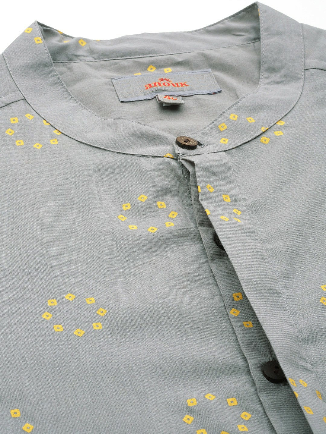 Men’s Grey & Yellow Geometric Cotton Shirt – Minimalist Style with a Modern Twist