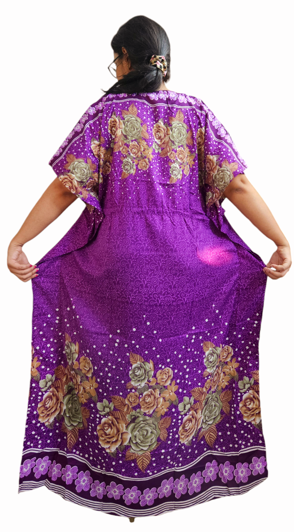 Women's Long Kaftan Dress – Boho Hippy Maxi, Plus Size Caftan Tunic, V-Neck, Floral Print | Indiaista