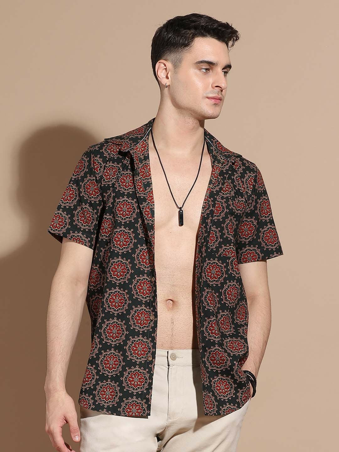 Buy Black Opaque Casual Shirt for Men – Stylish Spread Collar & Short Sleeves | Indiaista