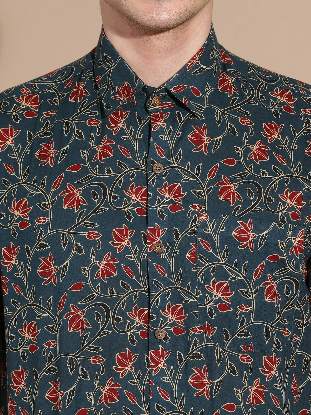 Buy Green Opaque Casual Shirt for Men – Smart Floral Printed Cotton Shirt | Indiaista