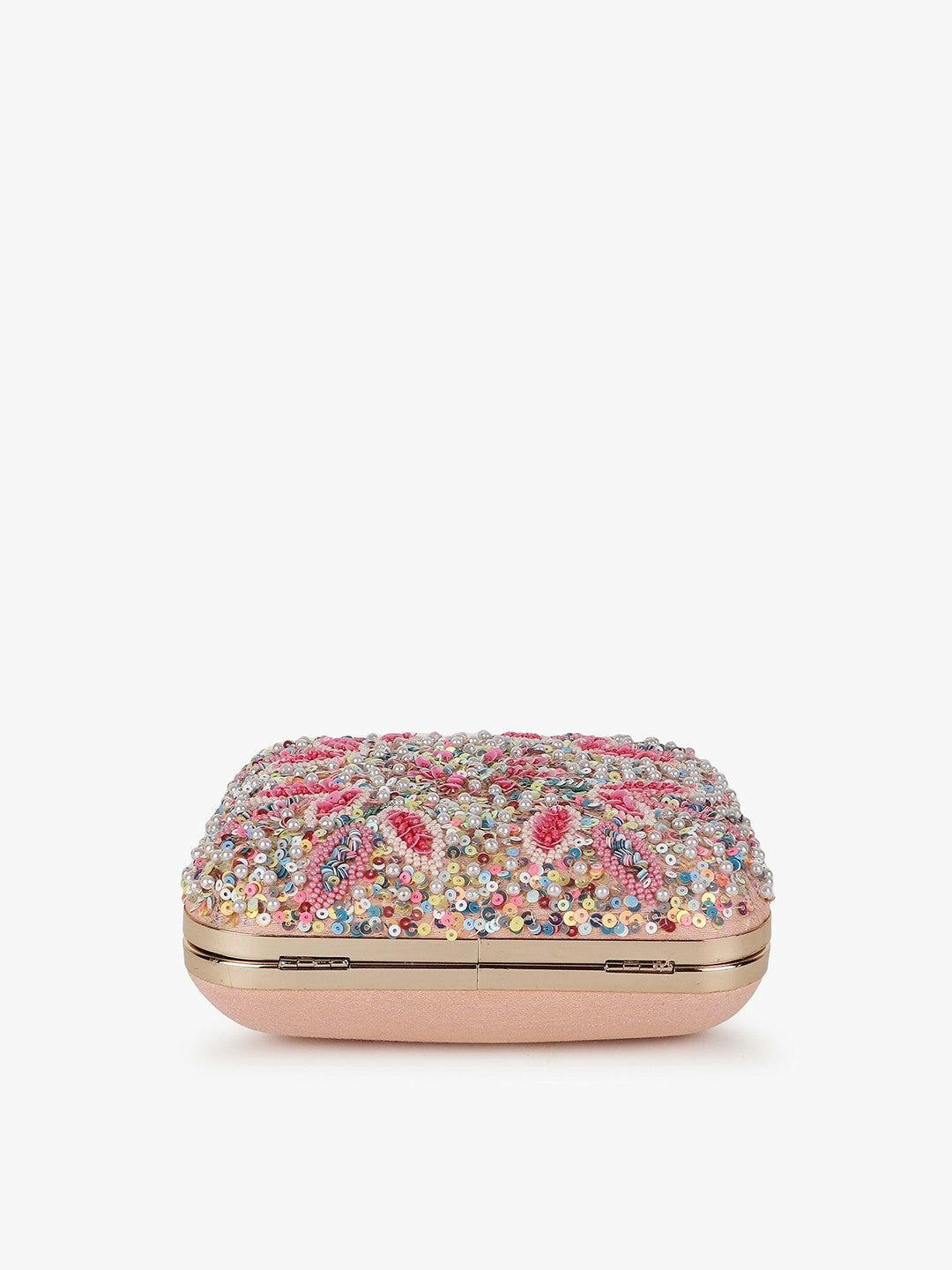 Pink & White Embellished Box Clutch – Elegant Evening Bag with Shoulder Strap & Click Closure