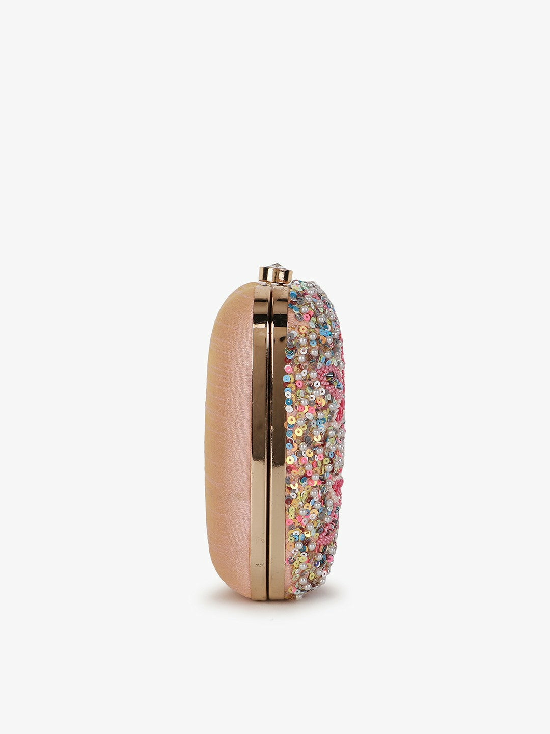Pink & White Embellished Box Clutch – Elegant Evening Bag with Shoulder Strap & Click Closure