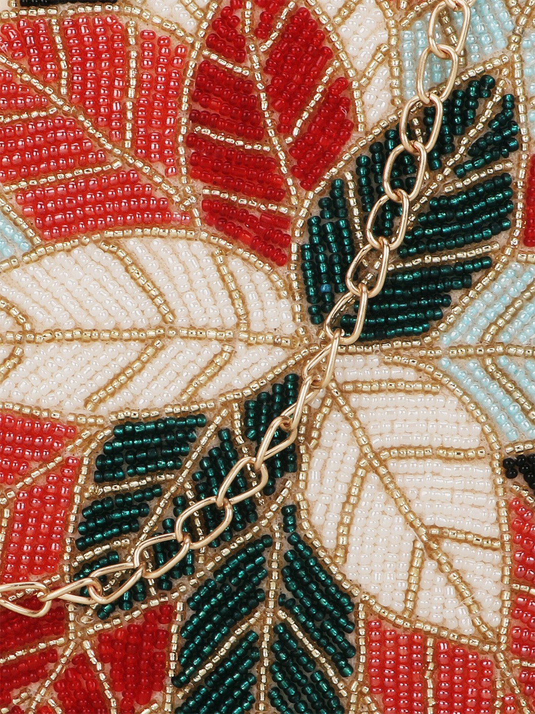 Peach & Red Embroidered Box Clutch – Elegant Evening Bag with Shoulder Strap & Click Closure