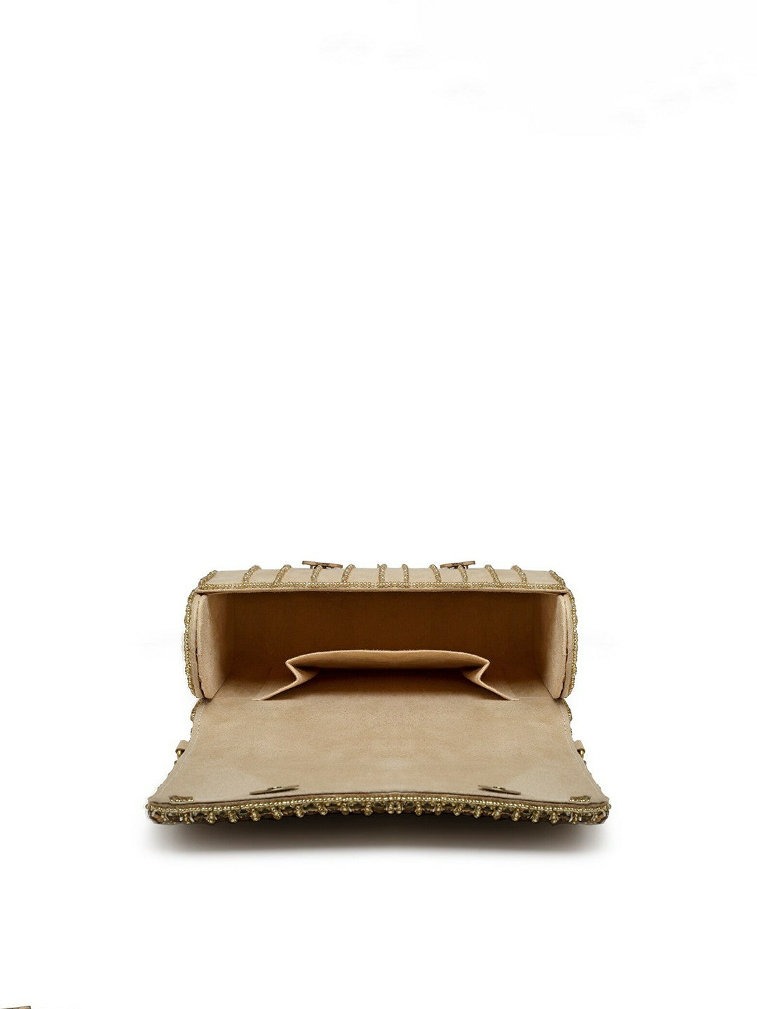 Nude & Gold Embellished Envelope Clutch – Elegant Handbag with Wrist Loop & Button Closure