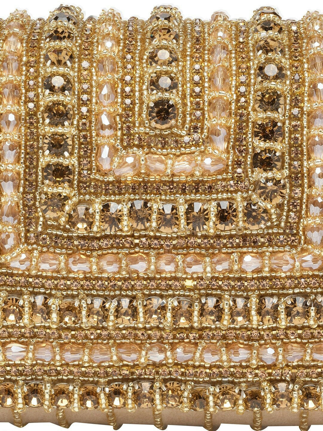 Nude & Gold Embellished Envelope Clutch – Elegant Handbag with Wrist Loop & Button Closure
