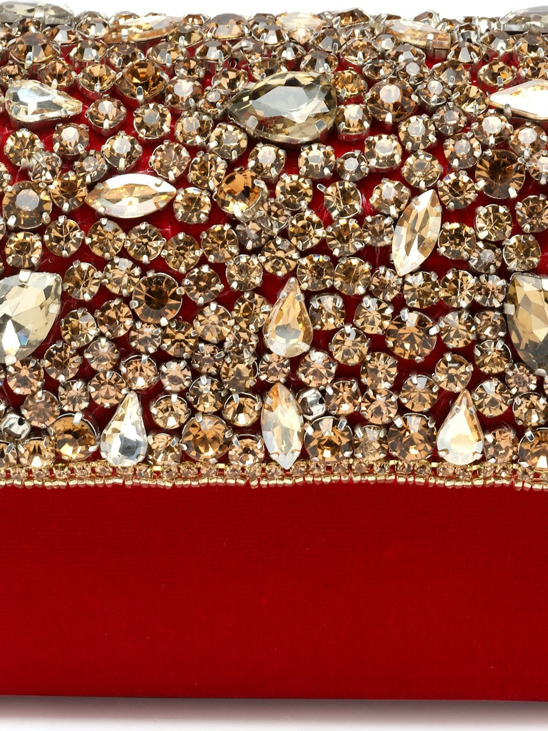 Red Embellished Tassel Box Clutch – Elegant Party Purse with Wrist Loop & Button Closure