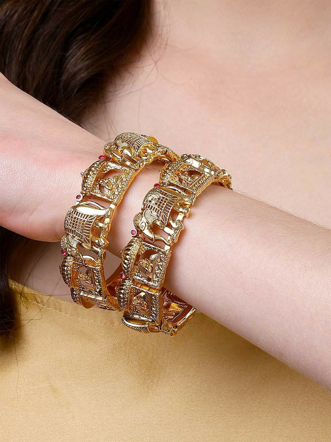Elegant Gold-Plated Kundan Bangles – Set of 2 | Bride Doli & Elephant Design