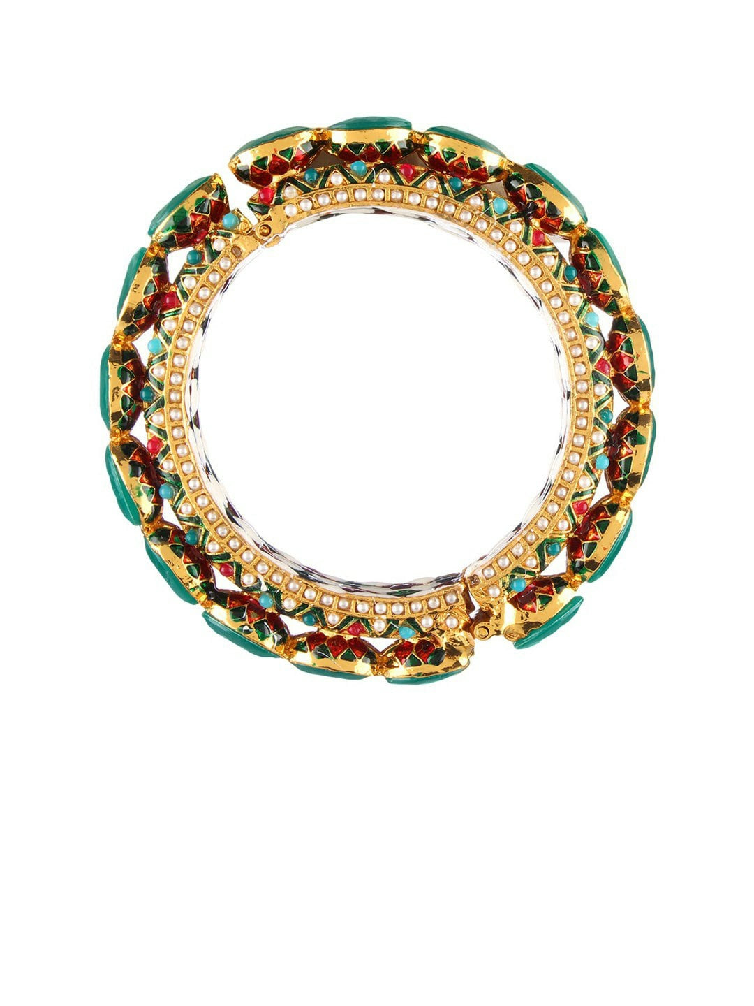 24 CT Gold-Plated Green & Red Stone Handcrafted Bangle | Indiaista