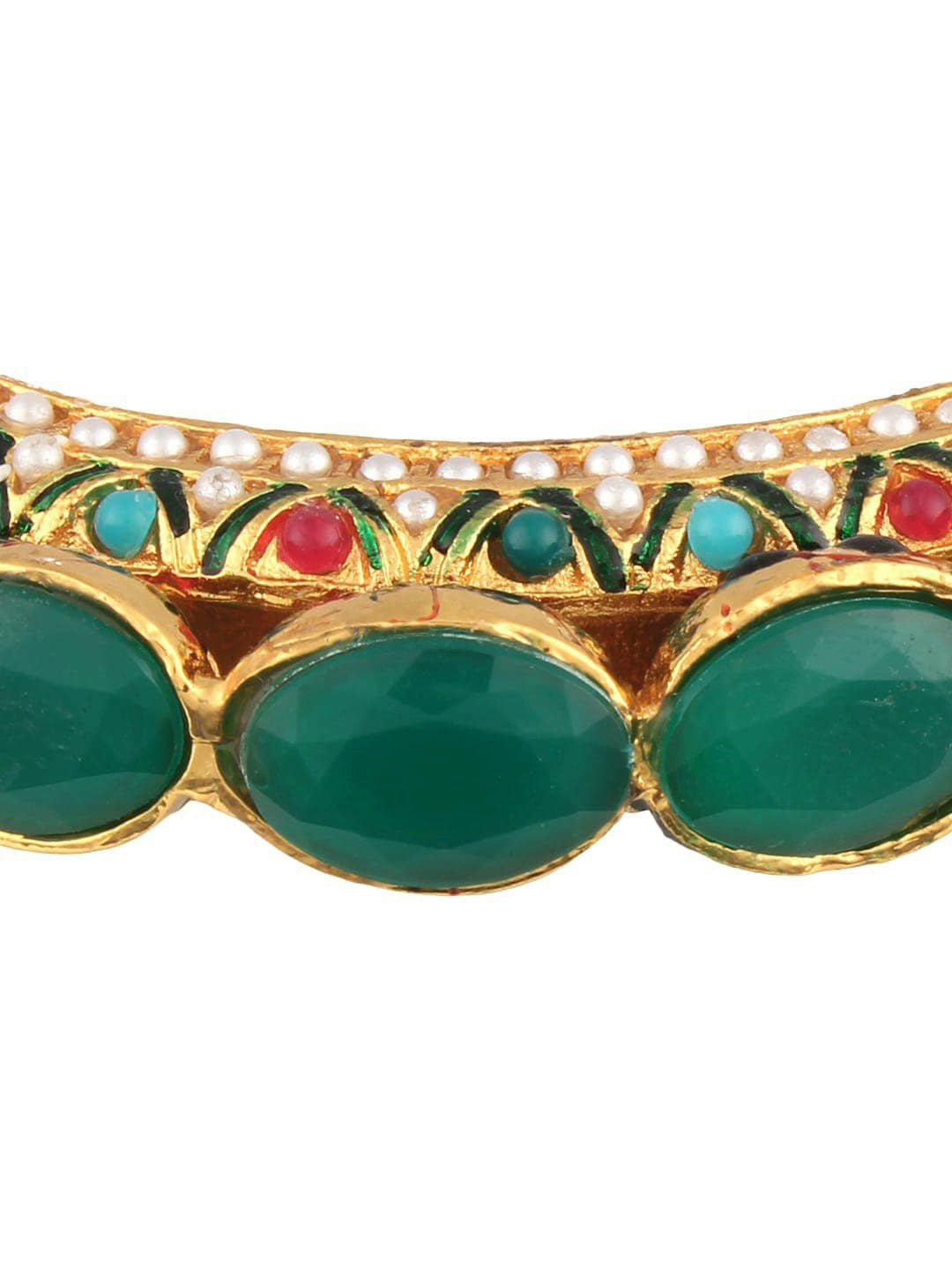 24 CT Gold-Plated Green & Red Stone Handcrafted Bangle | Indiaista