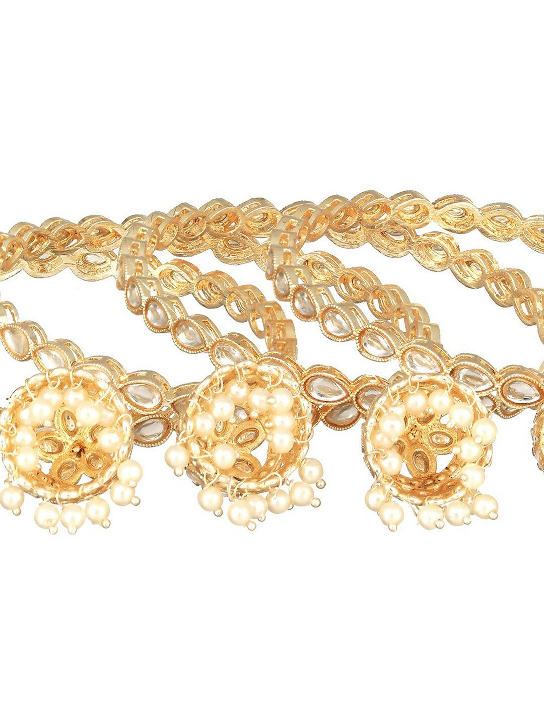 Elegant Gold-Toned & White Kundan Pearl Bangles Set – Pack of 4 | Indiaista