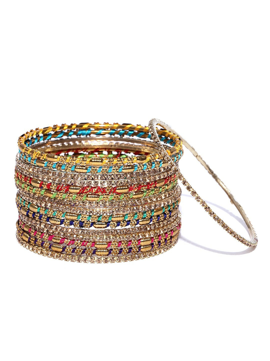 Buy Multicoloured & Gold-Plated Handcrafted Bangles Set (16 Pcs) – Indiaista